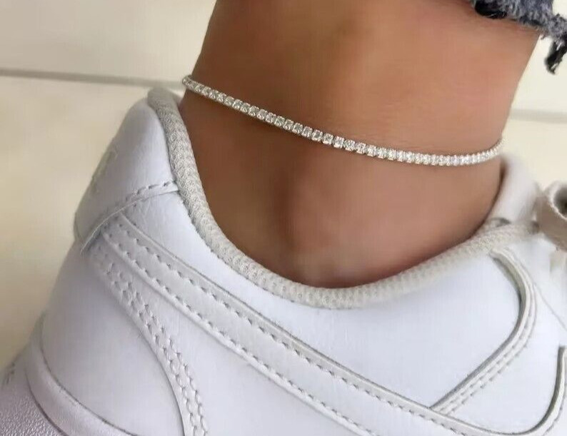 4Ct Round Cut Simulated Diamond Women's Tennis Anklet 14K White Gold Plated