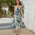 thumbnail image 3 of Vintage Blue Chinoiserie Toile Boat Dress Summer Street Style Bohemia Long Dresses Female Sleeveless Printed Maxi Dress, 3 of 9
