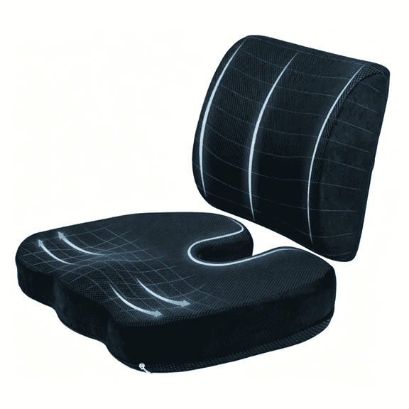 FORU Memory Foam Seat Cushion for Office Chair-Orthopedic Back and Butt Pillow for Sciatica Tailbone Coccyx Hip Pain Relief for Sitting, Gaming, Desk, Car, Airplane-Padded Lumbar Support Pillow