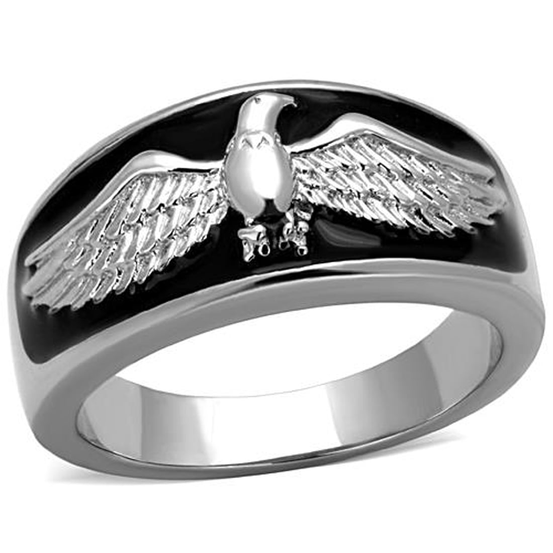 Stainless Steel Polished w/Sterling Silver Rhodium-plated Eagle Ring Size 11 Length Width 18.86 