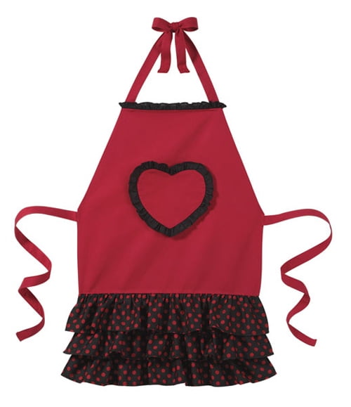 Vintage Red Heart Child Doll Bib Apron with pocket and lace Valentine