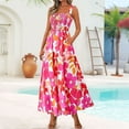 thumbnail image 3 of Womens Summer Dresses Floral Sleeveless Smocked Maxi Dress Boho Spaghetti Strap A Line Flowy Beach Long Sundress Pink XL, 3 of 4