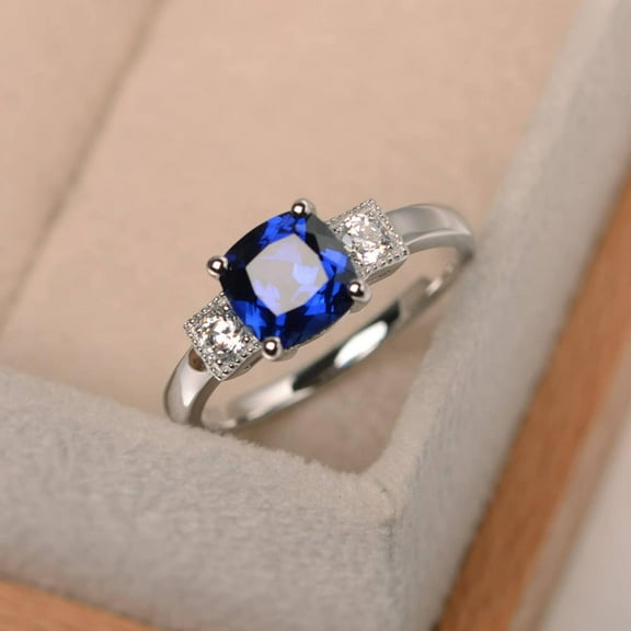 September birthstone ring,cushion cut,lab blue sapphire ring,engagement ring ,gemstone ring,sterling silver ring