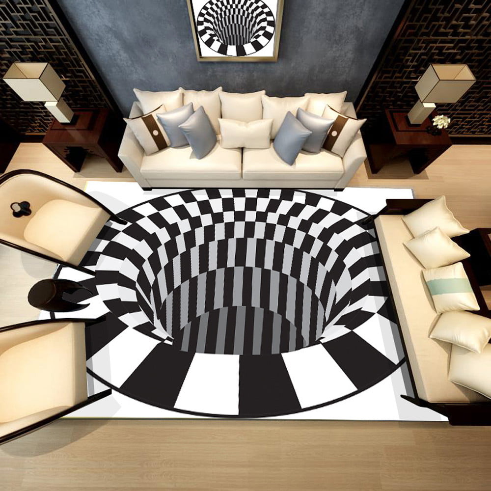 Baoblaze 2Pcs 60cm Black White Grid Carpet 3D Illusion Floor Mat Anti-Skid