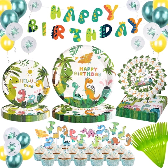 Dinosaur Birthday Party Supplies Set for 24 Guests, Complete Dinosaur Party Decorations for 3-6 Kids Birthday
