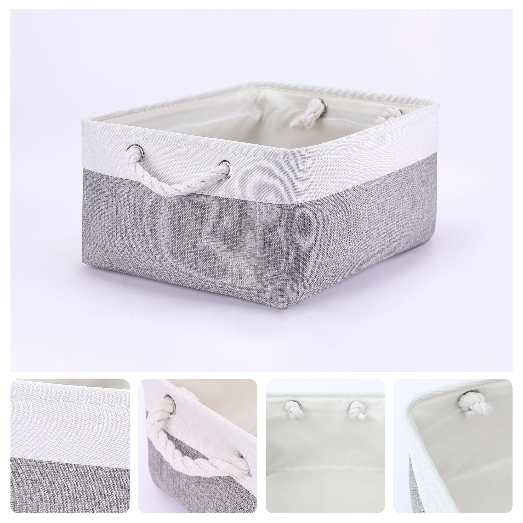 Unique Bargains Storage Bin with Handle Fabric Cube Grey/White 12.5*8.5*5in