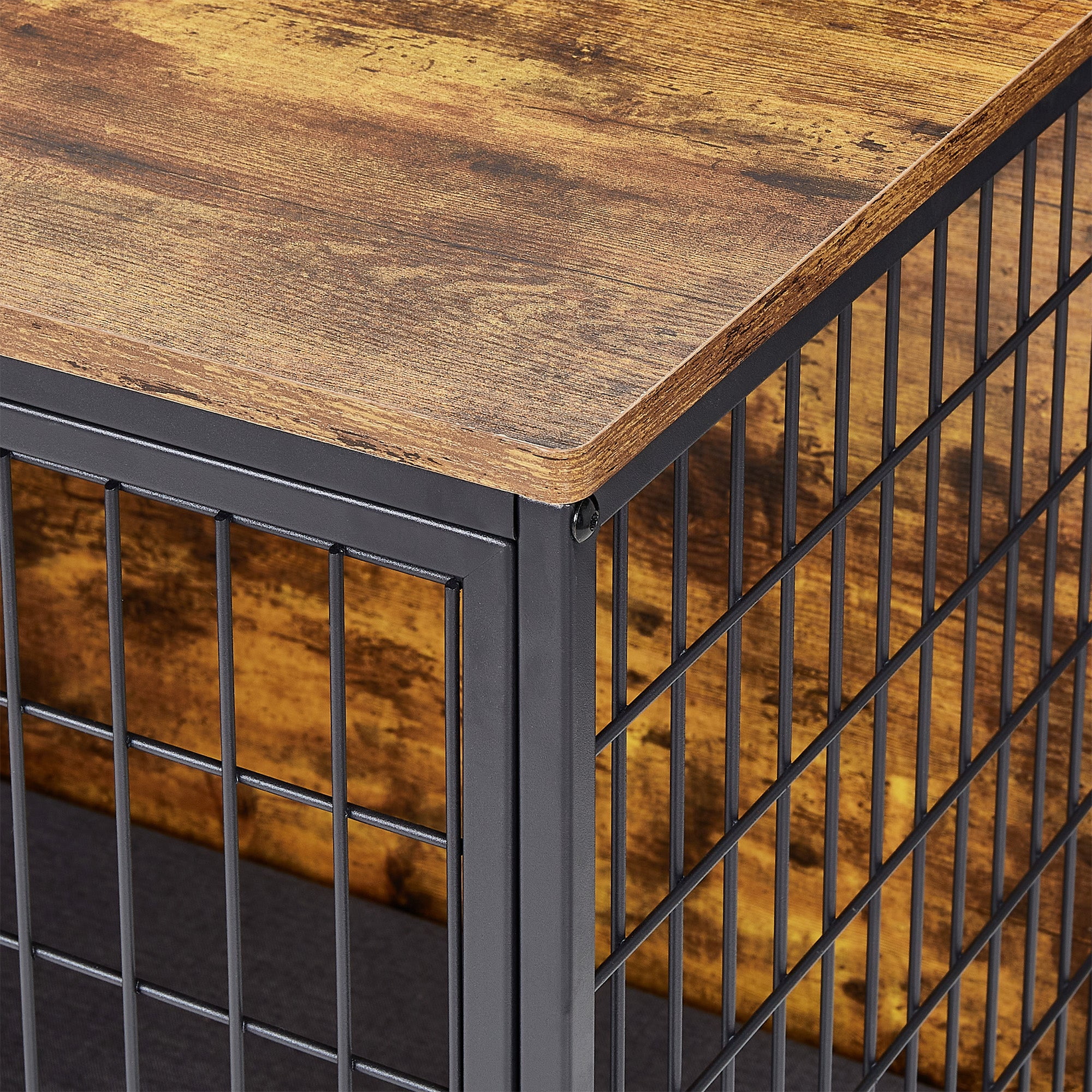 VECELO Dog Crate Furniture, 53 Inch Dog Kennel Indoor Wooden Dog Cage with Double Doors, Farmhouse Decorative Pet House for Large Medium Dogs, Chew-Resistant, Brown