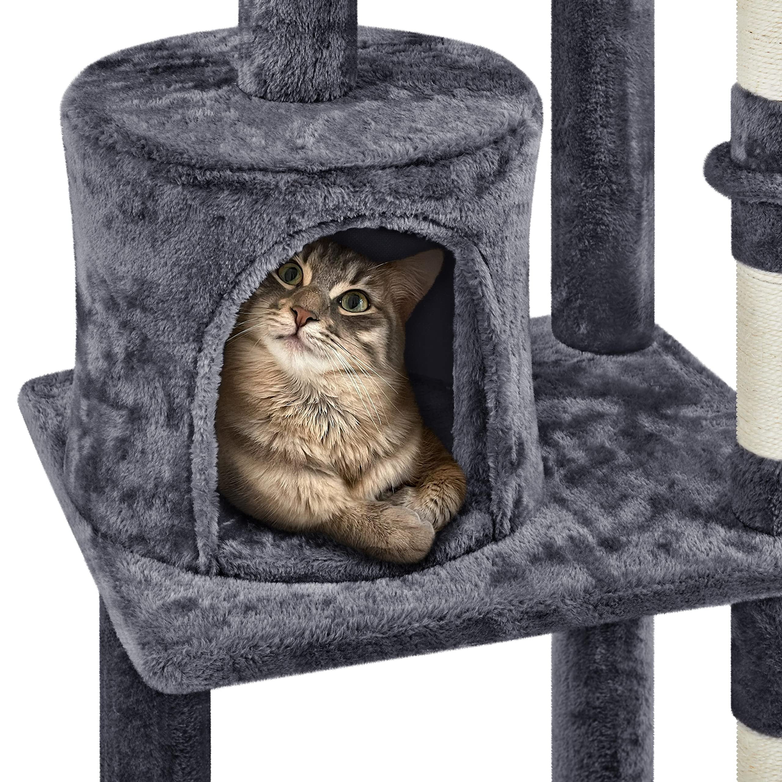 Cat Tree 57in Multi Level Cat Tower with Plush Condo, Scratching Post, Basket, Padded Perch, Extended Platform for Climbing Jumping Play