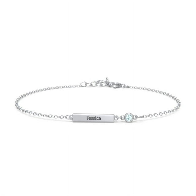 Bracelet Barre Gravable avec Pierre de Naissance