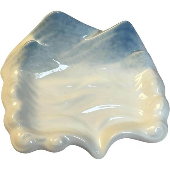 Jabonera de cerámica con drenaje, textura irregular, diseño de montaña y ola oceánica, soporte antideslizante y bandeja de joyería for encimera de baño, decoración del hogar
