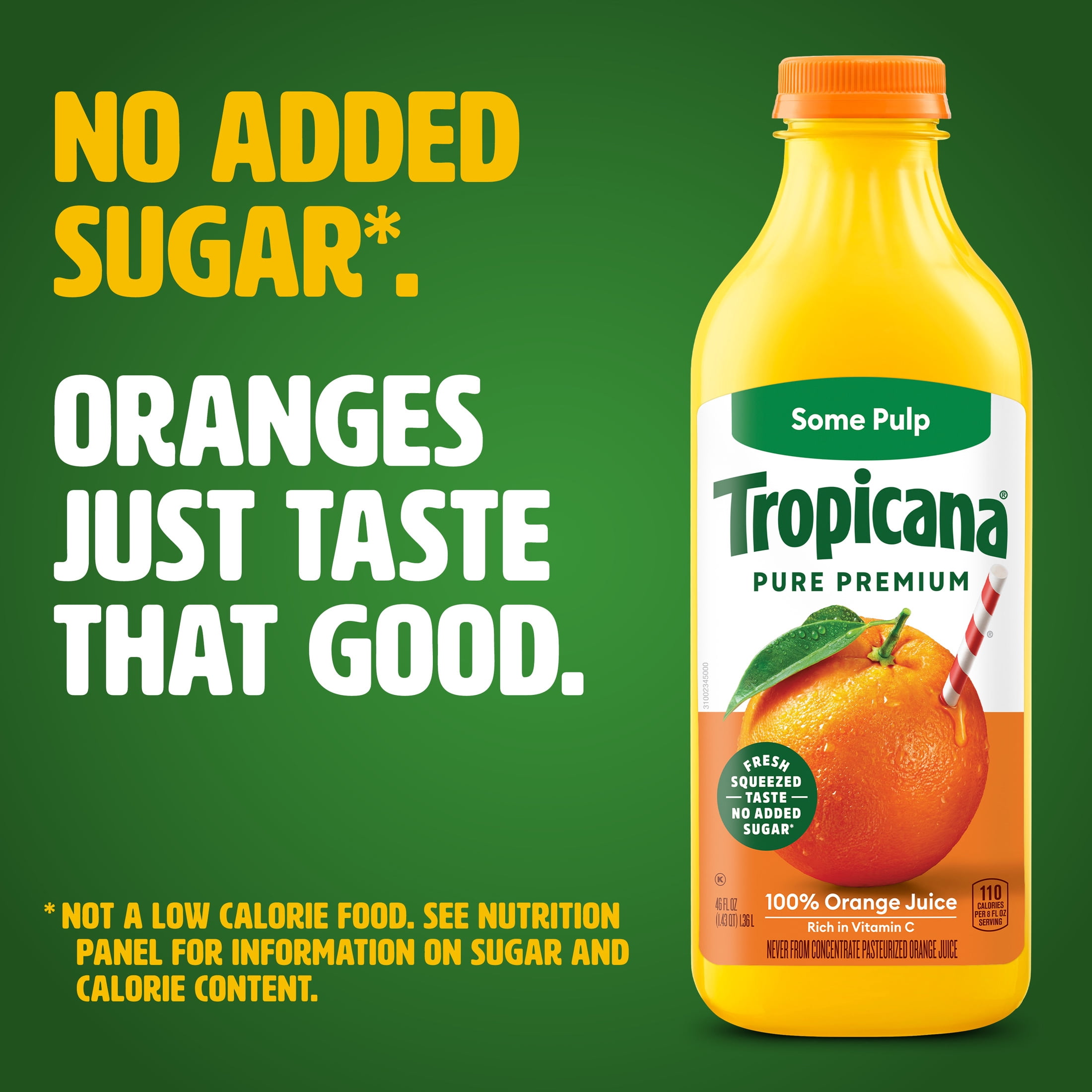 Tropicana Pure Premium 100% Orange Juice Original, Some Pulp, No Sugar Added, 46 fl oz