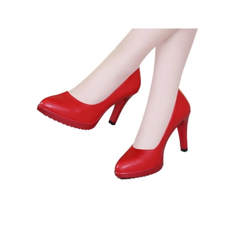 

Wazshop Women Dress Shoes High Heel Pumps Slip On Stiletto Heels Fashion Pointed Toe Office Shoe Ladies Platform Comfort Red 8cm 5.5