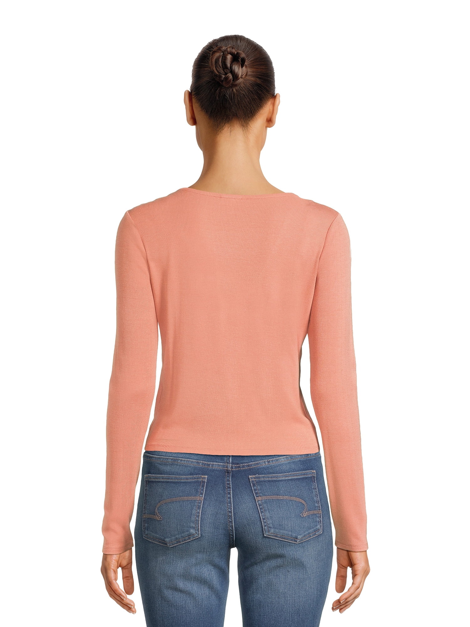 Self Esteem Juniors Lace Trim V-Neck Tee with Long Sleeves