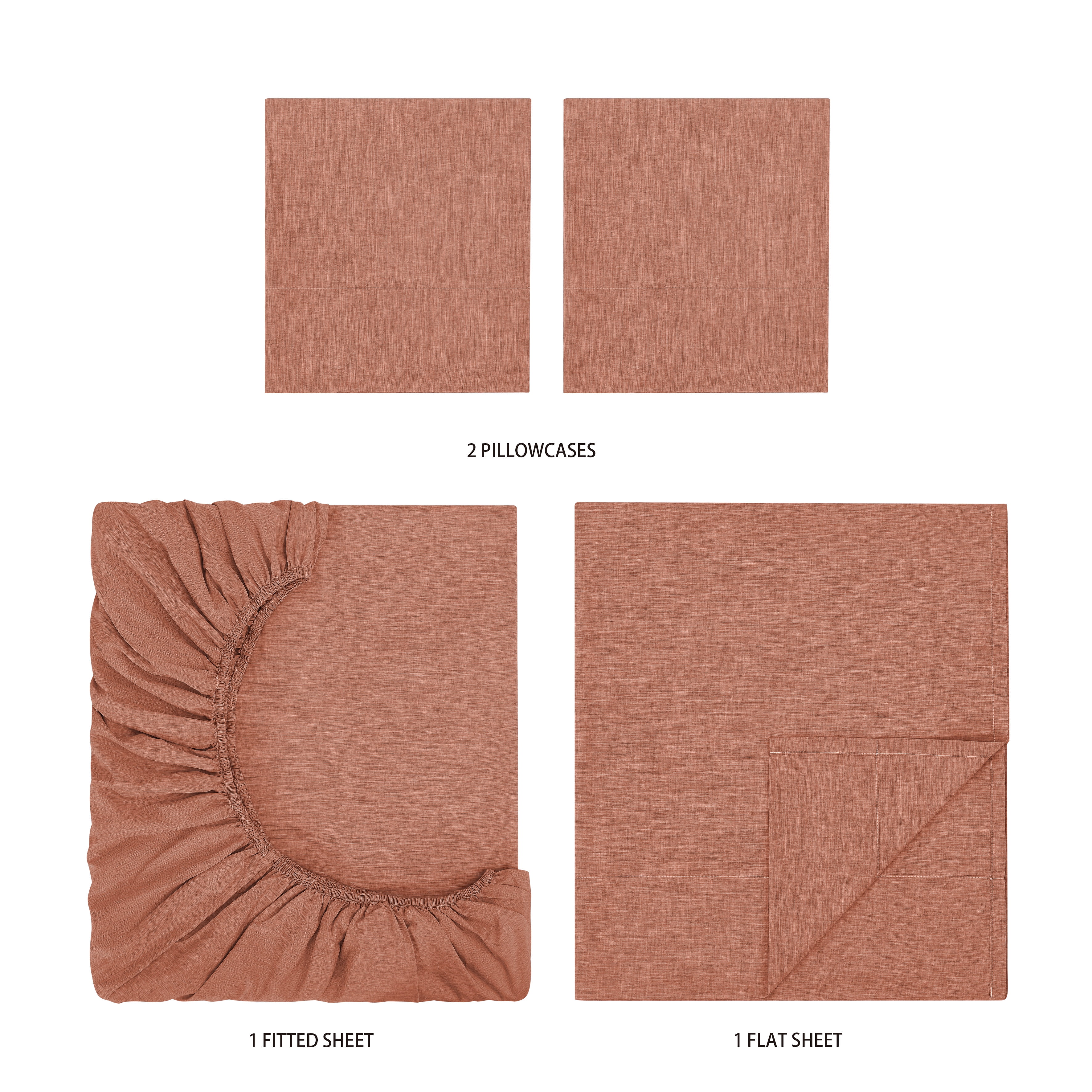 Mainstays Super Soft Textured Microfiber Bed Sheet Set, Full, Terracotta Dream, 4 Piece