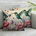 thumbnail image 3 of Creowell  Watercolor Hummingbird Flowers Purple Floral Decorative Throw Pillow Covers Square, Pillowcase Protectors Cushion Cover for Home Sofa Couch Chair Back Seat, 3 of 5