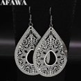 thumbnail image 4 of Pendientes colgantes de acero inoxidable con forma de flor para mujer, joyería de moda, pendientes étnicos de color plata, joyería, pendientes étnicos E4028S02, 4 of 5