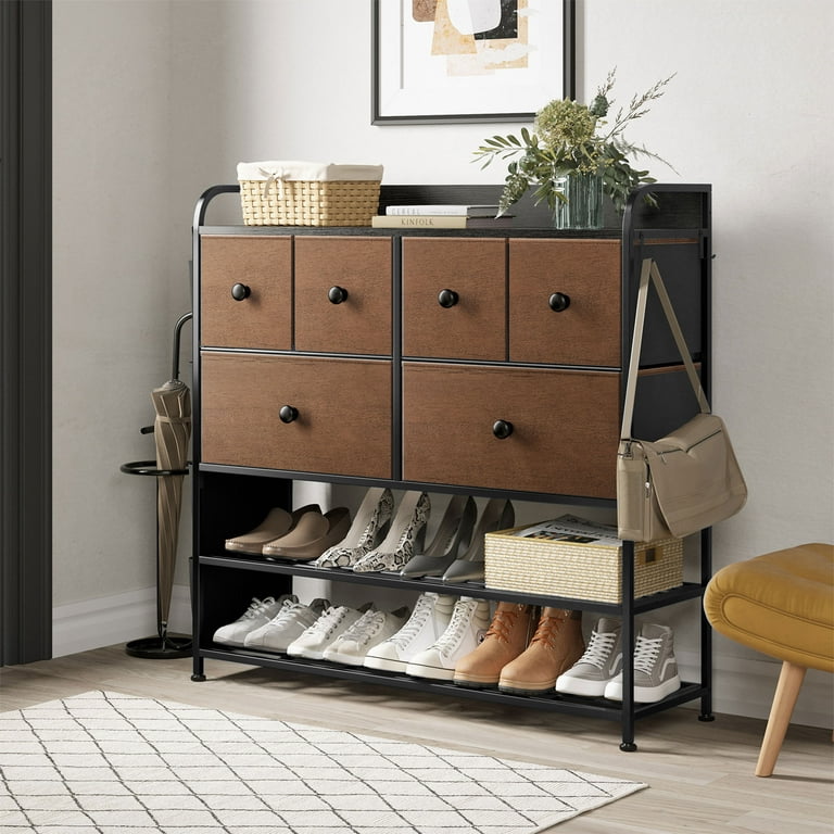 Reahome 6 Fabric Drawer Dresser With 2-tier Shoe Display Shelf