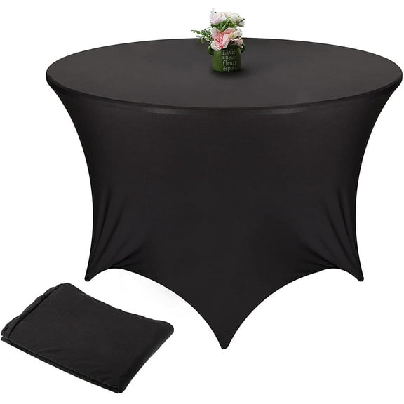 Round Spandex Tablecloth Black Round Stretch Table Cloth Circle Spandex Table Covers Fitted for Wedding Party Birthday Decoration (36 Inches)