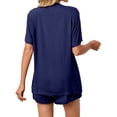 thumbnail image 2 of Hanerdun Women V Neck Pajamas Loungewear Set Female Button Up Pjs Sleepwear Dark Blue S, 2 of 6