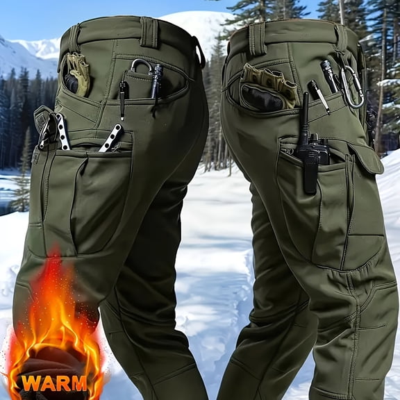 1pc Men's Heavy-Duty Winter Tactical Pants with Thermal, Multi-Pocket Windproof Snowproof Cargo Pants Suitable for Outdoor Hiking, Hunting, Fishing, Winter Activities - Belt Not Included