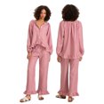 thumbnail image 2 of Gupgi Women Plaid Pajama Sets 2 Piece Lounge Set Long Sleeve Button Down Shirt Ruffle Pants, 2 of 8