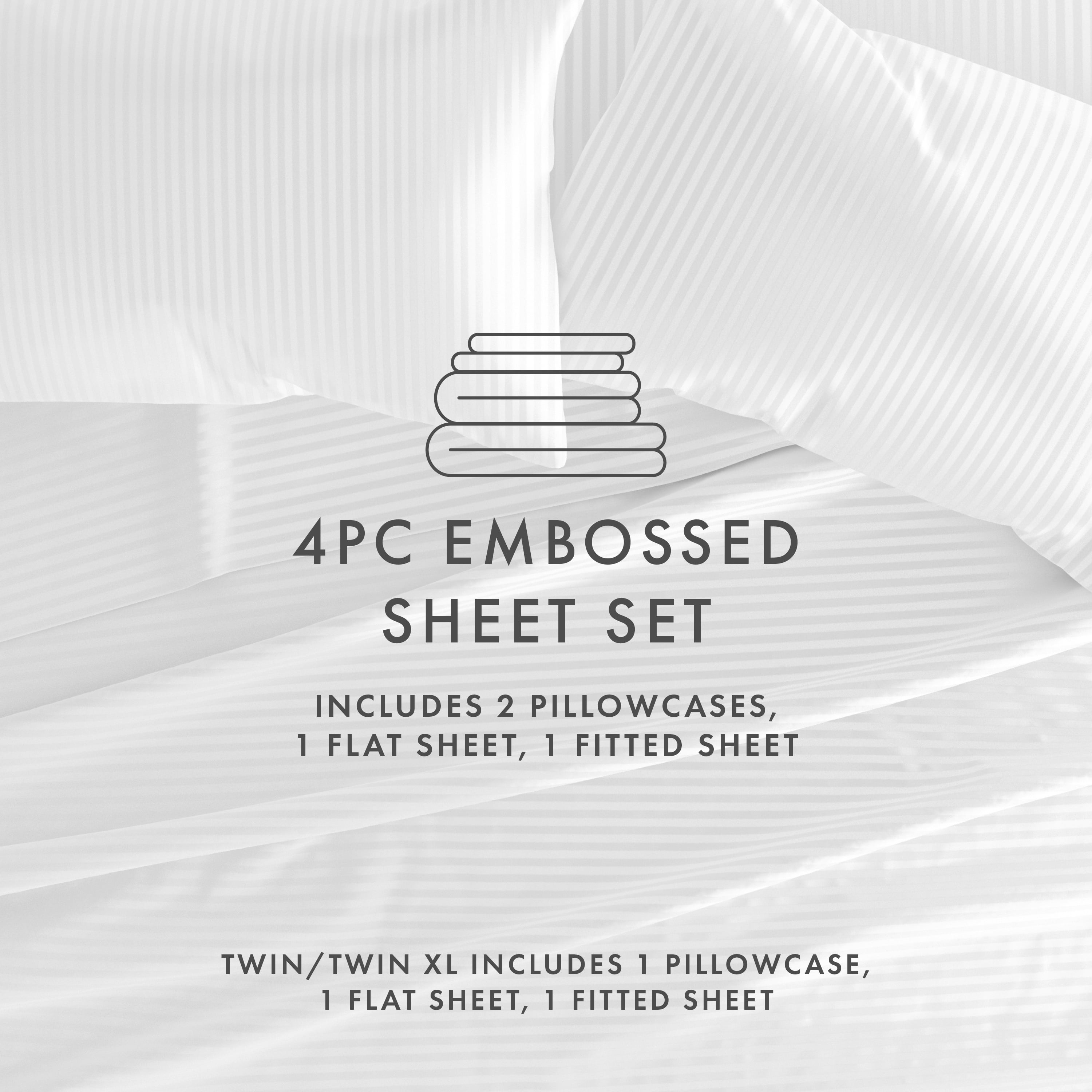 Noble Linens 4 Piece Striped Embossed 4 Piece Bed Sheet Set , White