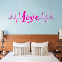 VWAQ Love Wall Decal Heartbeat Line Living Room Home Decor - 5.5"H X 20"W HOT PINK
