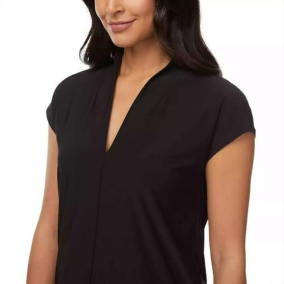 Women's Black XL V-Neck Short Sleeve Top