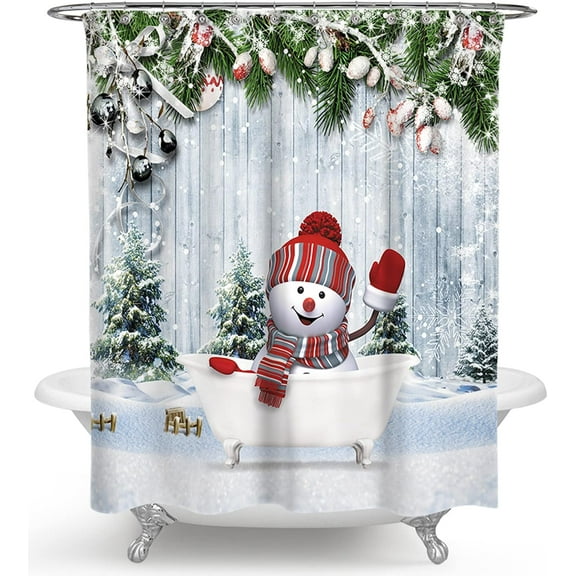 Christmas Tree Shower Curtain Snowflake Winter Holiday Merry Christmas Fabric Shower Curtains for Bathroom Decor with Hooks, 60" x 72"