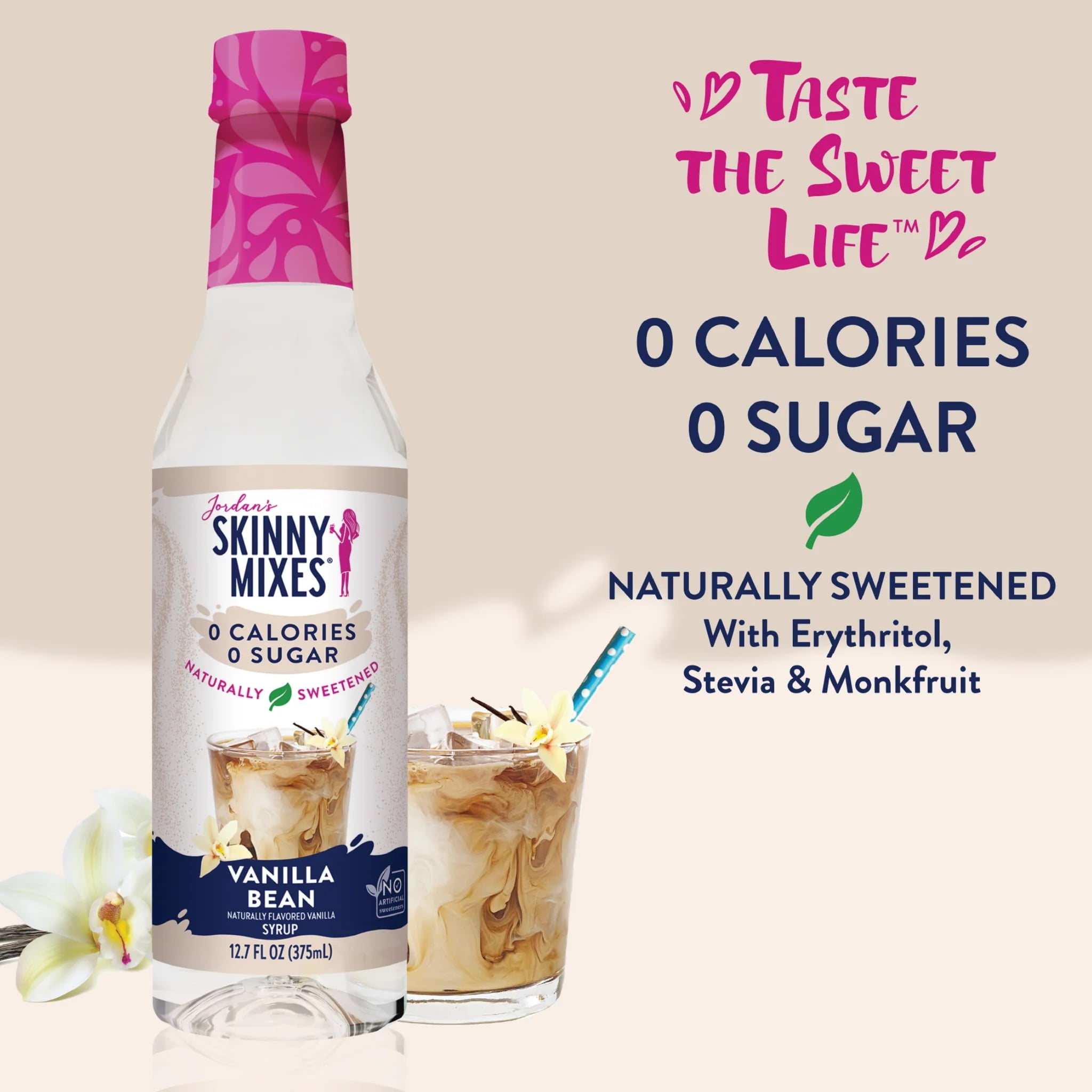 (6 pack) Jordan's Skinny Mixes Naturally Sweetened Vanilla Bean Syrup, 375 mL