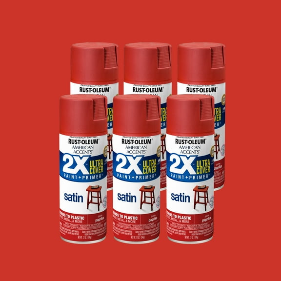 6 Pack, Paprika, Rust-Oleum American Accents 2X Ultra Cover Satin Spray Paint-366083, 12 oz
