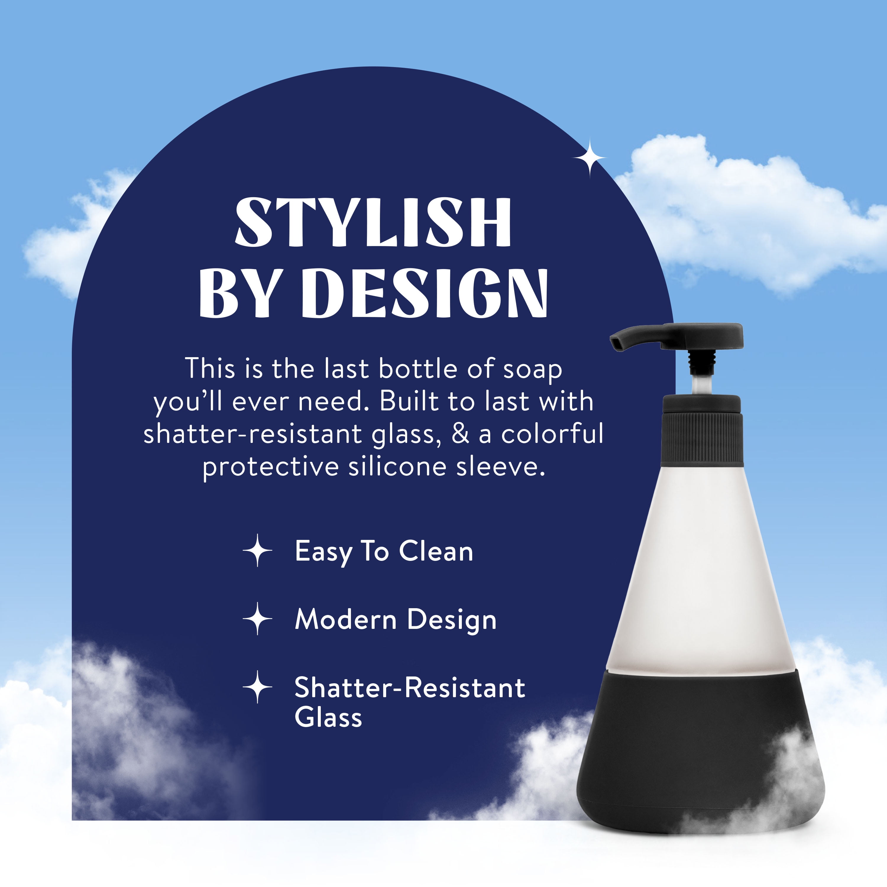 Cleancult Liquid Hand Soap Glass Dispenser, Shatter Resistant, Matte Black, 2 Pack, 12 oz