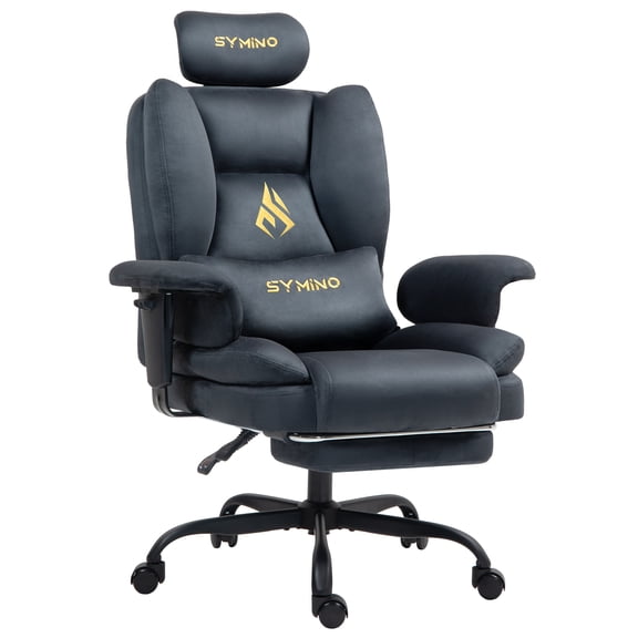 Symino gaming chair, faux suede, with footrest, height-adjustable, weight capacity 130 kg, grey