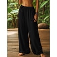 thumbnail image 6 of Women'S Loose Fit Solid Color Elastic Waist Pocket Straight Leg Casual Pants Black L, 6 of 8