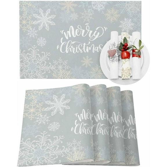 Christmas Placemats Set of 4 Merry Christmas Christmas Placemats for Dining Table Snowflakes Geometric Table Mat Winter Holiday Home Party Kitchen Table Decorations