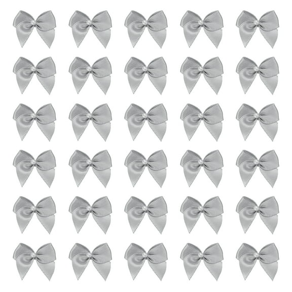 Uxcell 100 Pcs Mini Silver Tone Ribbon Bows with Pearl 1" Ribbon Flowers Appliques for Crafts DIY Hair Bows Sewing Wedding Party Christmas Decoration
