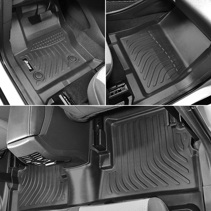 Ikon Motorsports 3D TPE Floor Mats Compatible With 2013-2019 Ford Escape 2013-2018 Ford C-Max Black 3D Molded All Weather Car Carpets 1st 2nd Row Front Rear Protector Liner 3PC Set