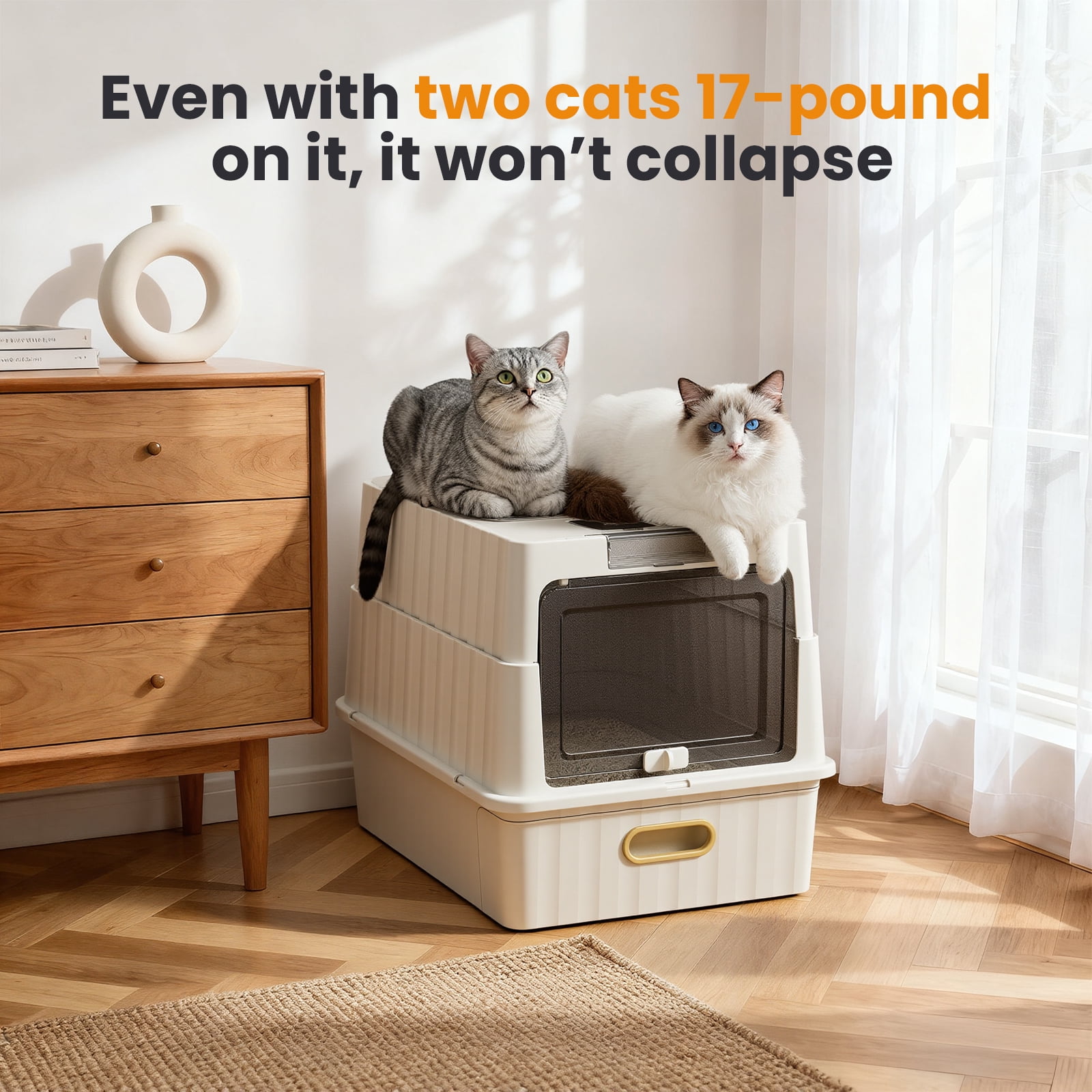 Enclosed Cat Litter Box, Large Litter Box Enclosure with Front Door Flap and Scoop(White)