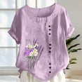 thumbnail image 5 of ClodeEU Women's Floral Print Short Sleeve T-Shirt, Casual Crew Neck Loose Fit Blouse Purple,Women's Plus XXL, 5 of 5