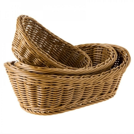 

Greyghost Wicker Woven Basket Bread Tray Serving for Food Fruit Cosmetic Storage Tabletop Bathroom Kitchen Organizer S