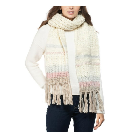 INC Womens Winter Striped Muffler Scarf Ivory O/S