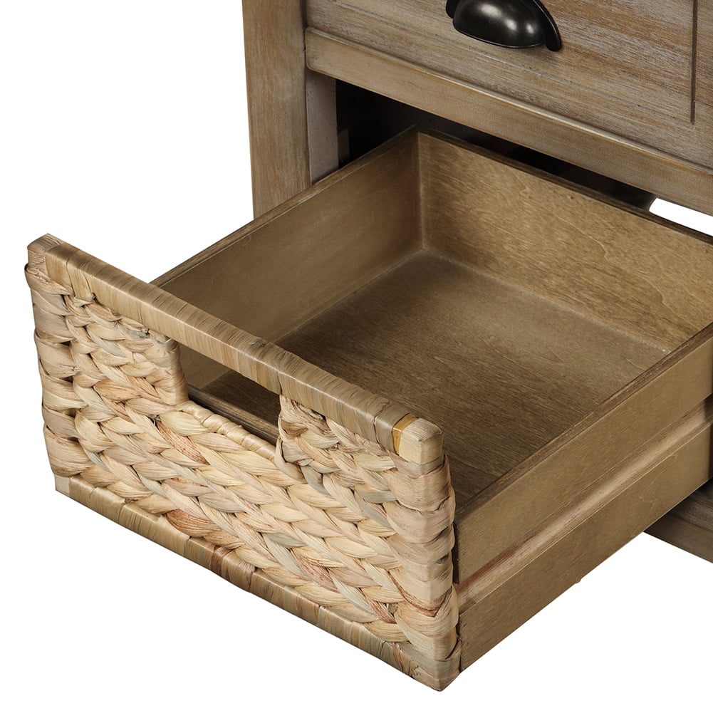 Lowestbest Shoe Bench with Removable Cushion, Rustic Storage Bench with 3 Drawers and 3 Rattan Baskets (Brown) Lowestbest Shoe Bench with Removable Cushion, Rustic Storage Bench with 3 Drawers and 3 Rattan Baskets (Brown)