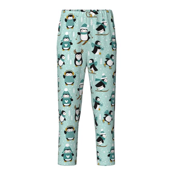 Xecao Winter Skiing Penguin Print Teenagers' Pajama Pants Long Sleep Pants Soft Elastic Waist Pajama Bottoms Elastic waist with 2 Pockets 5-16 Years-XS(5-6)