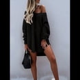 thumbnail image 4 of Suéteres para Mujer, Punto , Cuello en V, Color Liso, Larga, Informales, Holgados, Suaves, Tipo Jersey. Negro L, 4 of 6