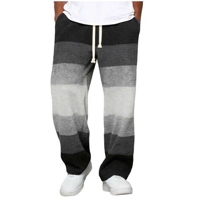 Men's Elastic Waist Pants for Men Gradient Print Drawstring Closure Casual Full Length Polyester Pants 1 Pc