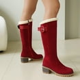 thumbnail image 4 of Red Women Cozy Snow Boots With Round Toe And Chunky Heel For Outdoor Winter Use, 4 of 6