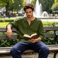 thumbnail image 7 of Mens Linen Shirt Breathable 3/4 Sleeve T Shirts Pullover V Neck Loose Summer Casual Top Lightweight Quick Dry Tees, M, 7 of 7