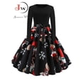 thumbnail image 2 of Vestido de Navidad de manga larga para mujer, bata Vintage, Swing Pinup, elegante, estampado informal, negro, invierno, 50S, 60S, 2 of 5