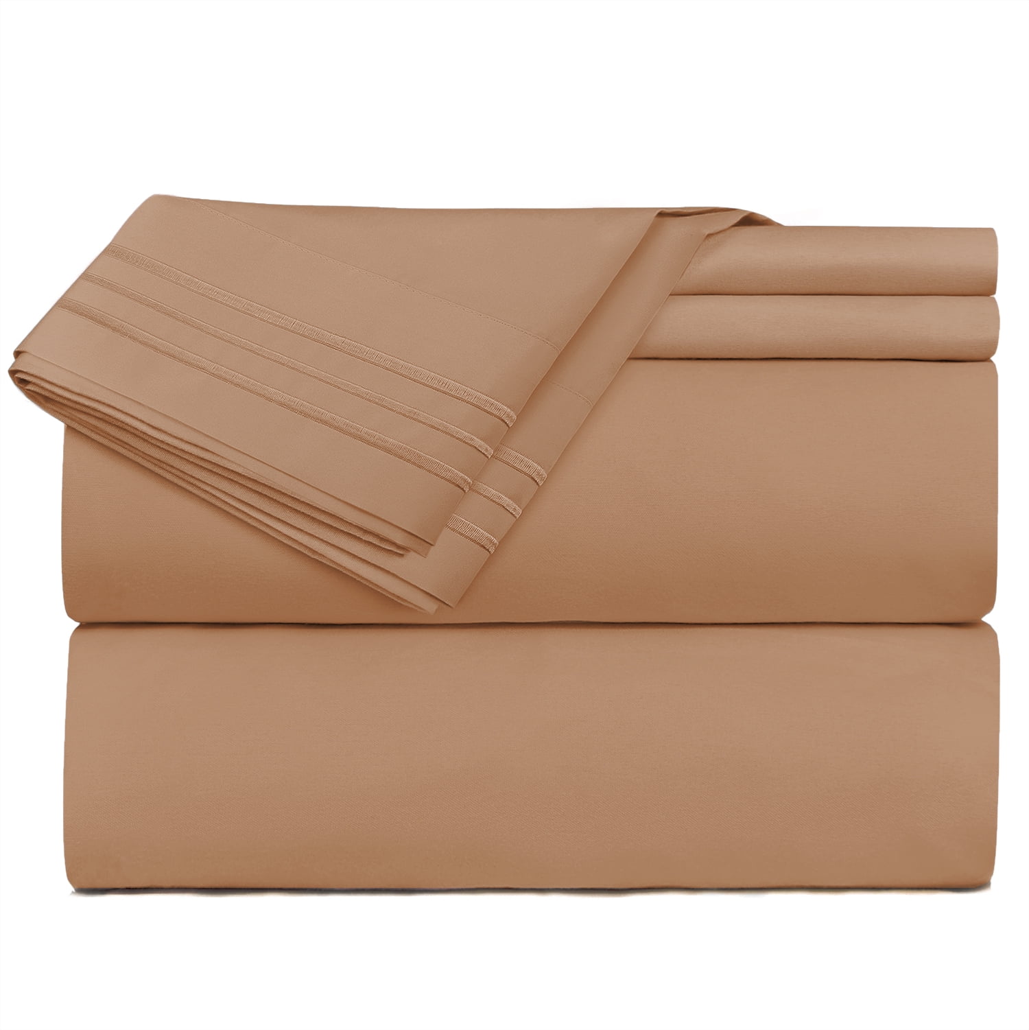 Clara Clark Premier 1800 Microfiber Collection 3-Line Bed Sheet Set, Cal King Size, Mocha Brown