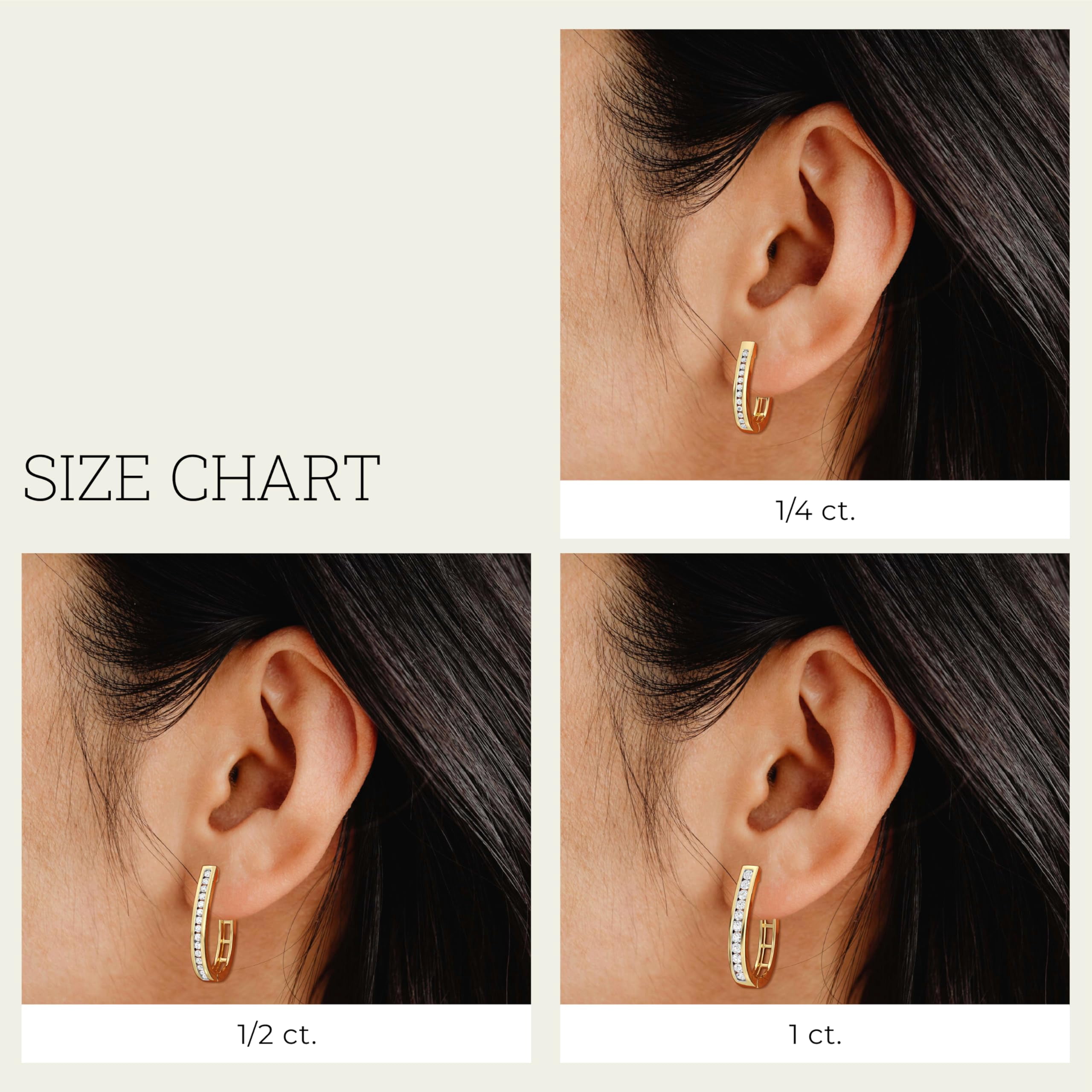 Gilded 1/4 Carat Total Weight Lab-Grown Diamond Channel Set Hoop Earrings for Women in 14KT Gold Plated Sterling Silver | Hypoallergenic Fine Jewelry | Bottom Hinged Closure | SI1 Clarity, F Color